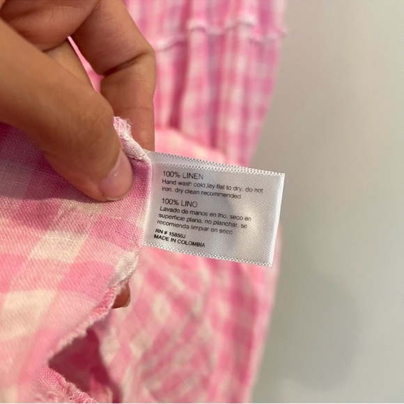 Frankie's Bikinis Christabelle 100% Linen Pink Gingham Smocked Maxi Dress Large - Picture 9 of 10